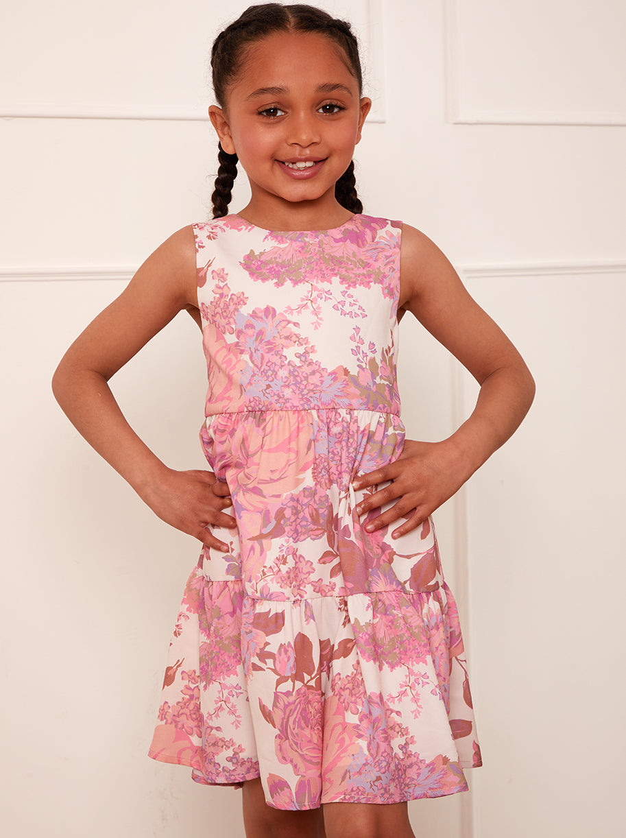 Chi Chi Younger Floral Print Midi Dress in Pink, Size 3 Years