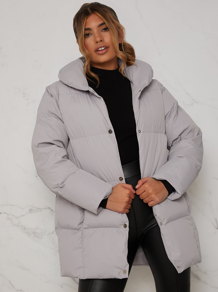 Chi Chi Padded Puffer Coat in Grey, Size 12
