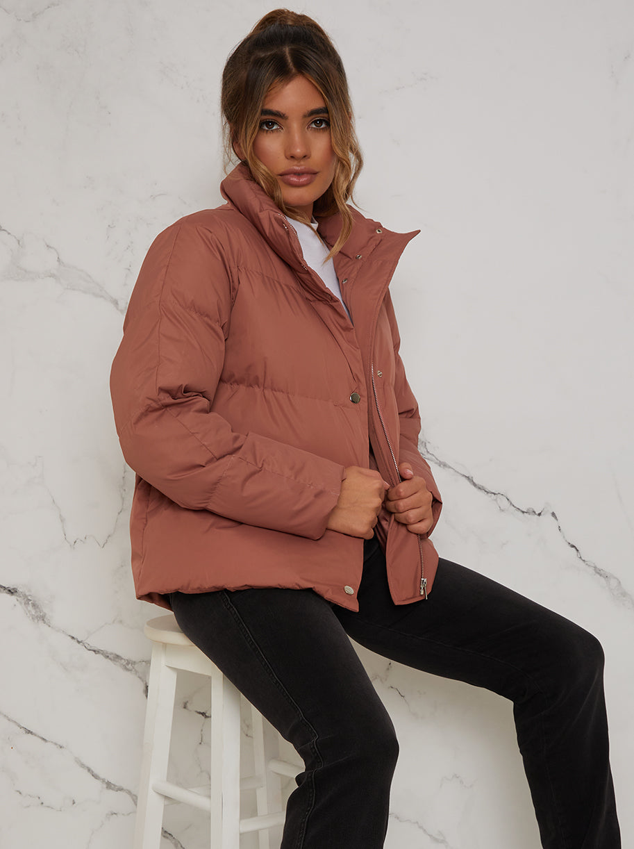 Chi Chi Cropped Padded Puffer Coat in Rust in Pink, Size 6