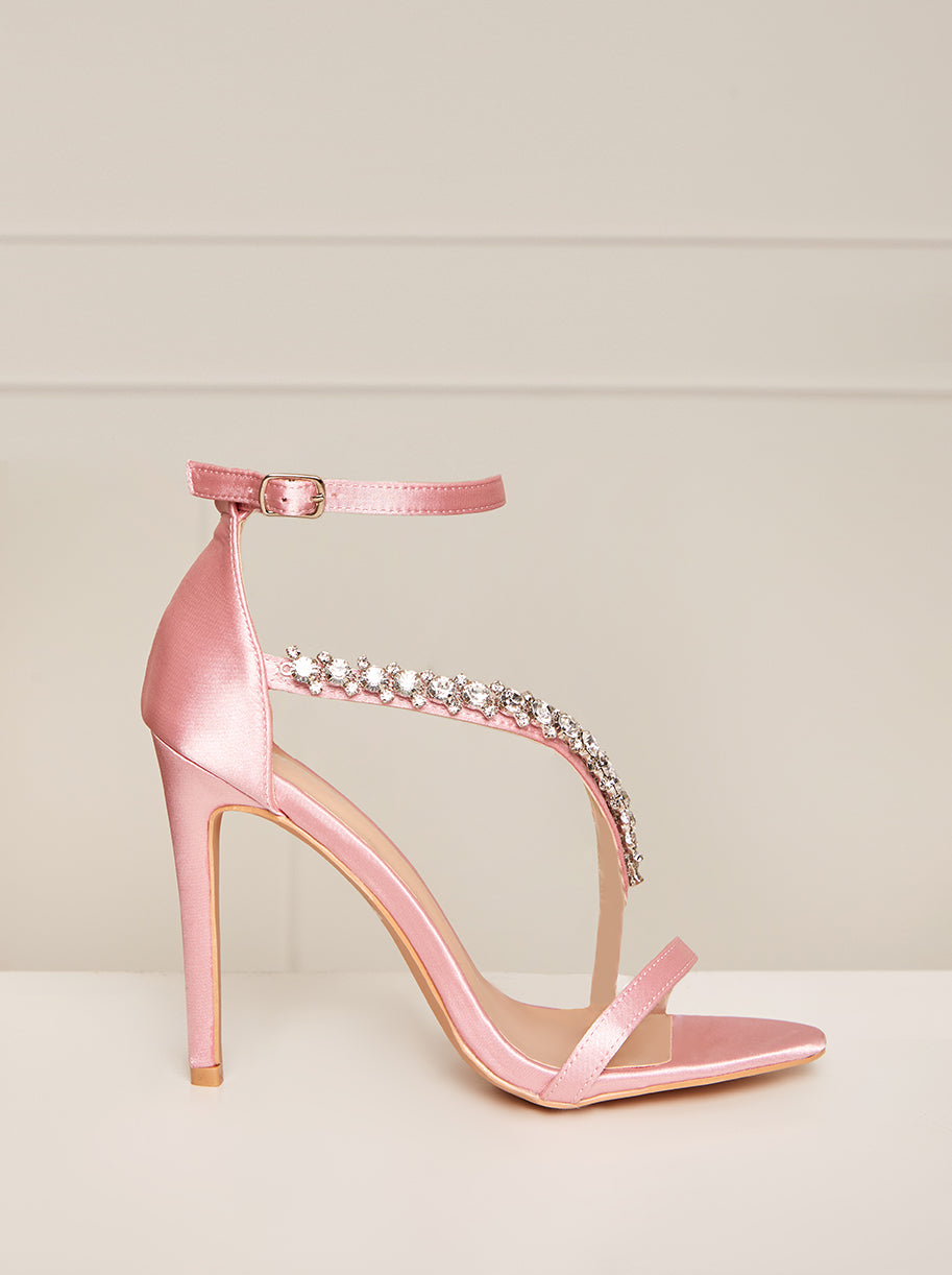 Chi Chi High Heel Diamante Strap Sandals in Pink, Size 4