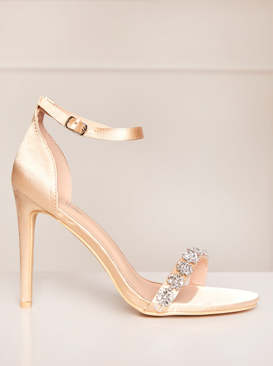 Chi Chi High Heel Diamante Strap Sandals in Champagne, Size 4