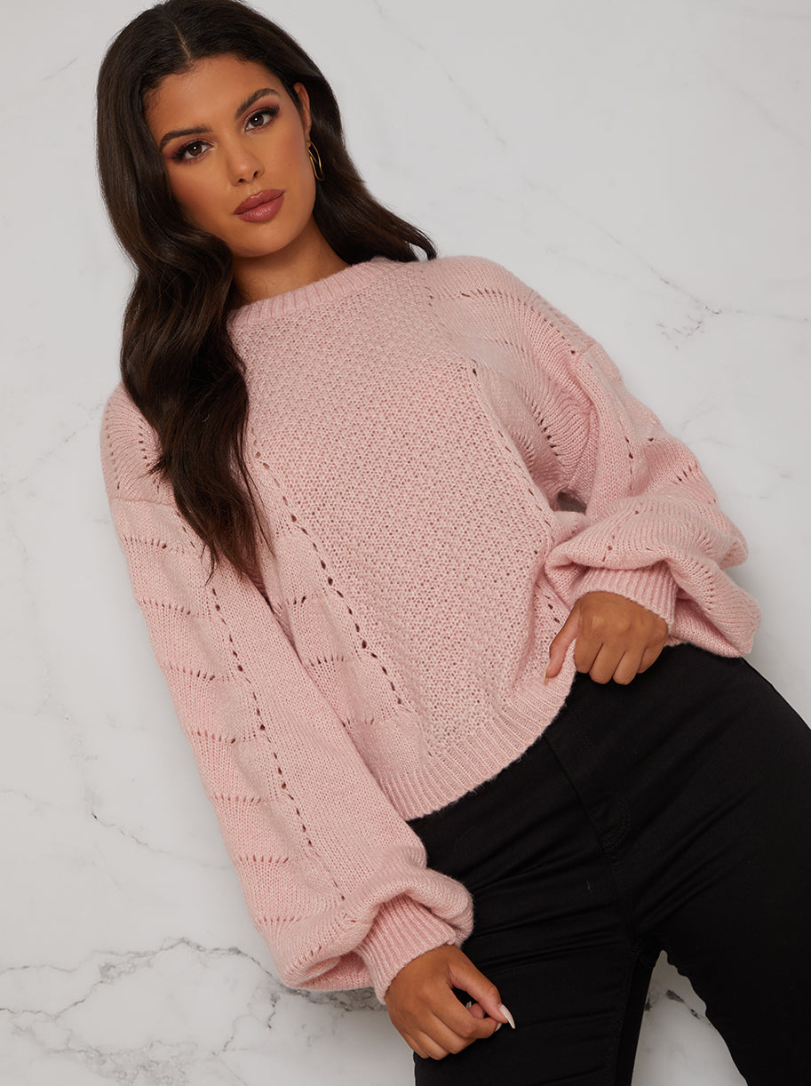 Chi Chi Pointelle Knitted Jumper in Blush, Medium