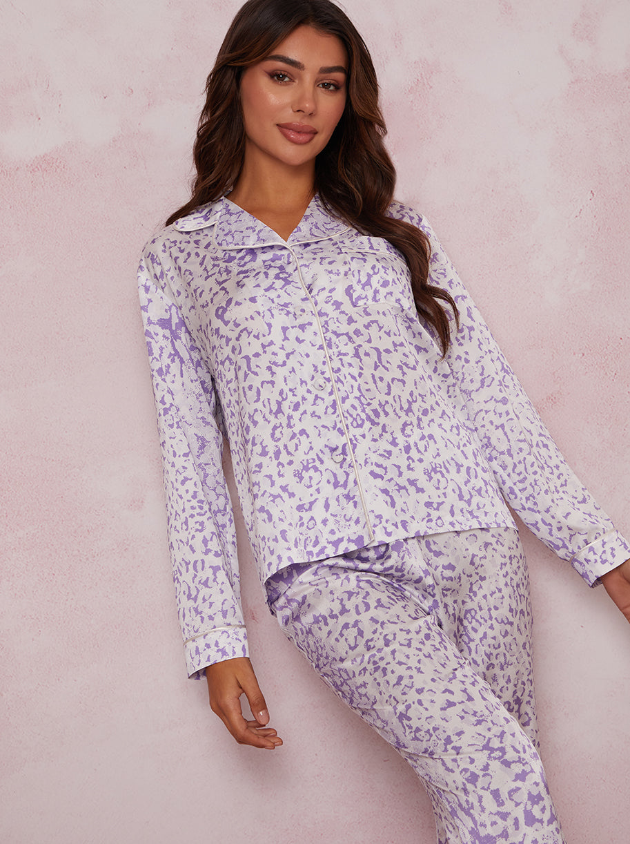 Chi Chi Animal Print Pyjama Set in Purple, Size 12
