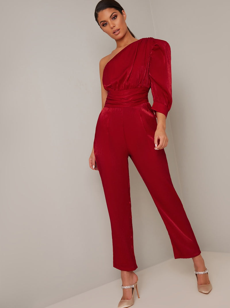 One Should Ruched Tapered Leg Jumpsuit in Red – Chi Chi London