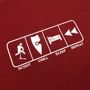chllen lifestyle wear eat sleep scoot repeat mens red tee shirt scootering scoot chill sleep repeat logo