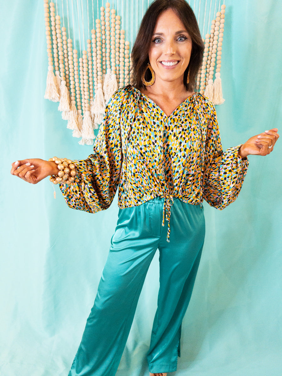 Teal Satin Wide Leg Pants – Yellow Lovebirds