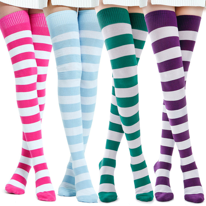 Kayhoma Extra Long Cotton Stripe Thigh High Socks Over the Knee High P