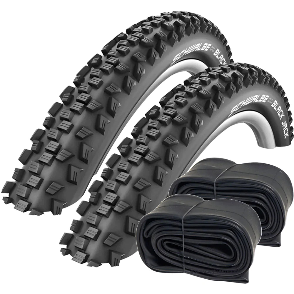 Bike tyre and tube set example. 2 tyres with 2 inner tubes bundle