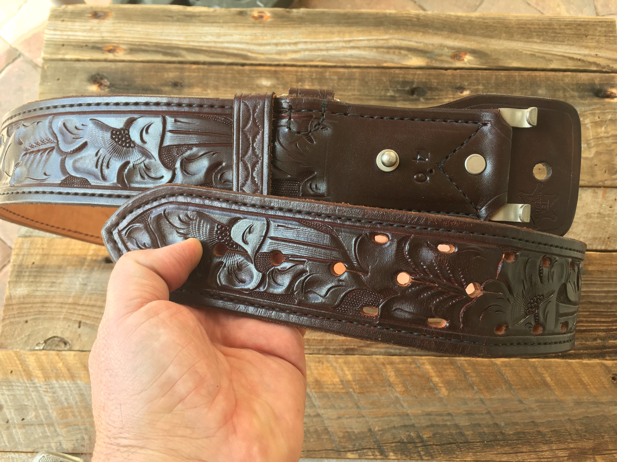 Vintage Tex Shoemaker Floral Carved Cordovan Belt – vintagegunleather