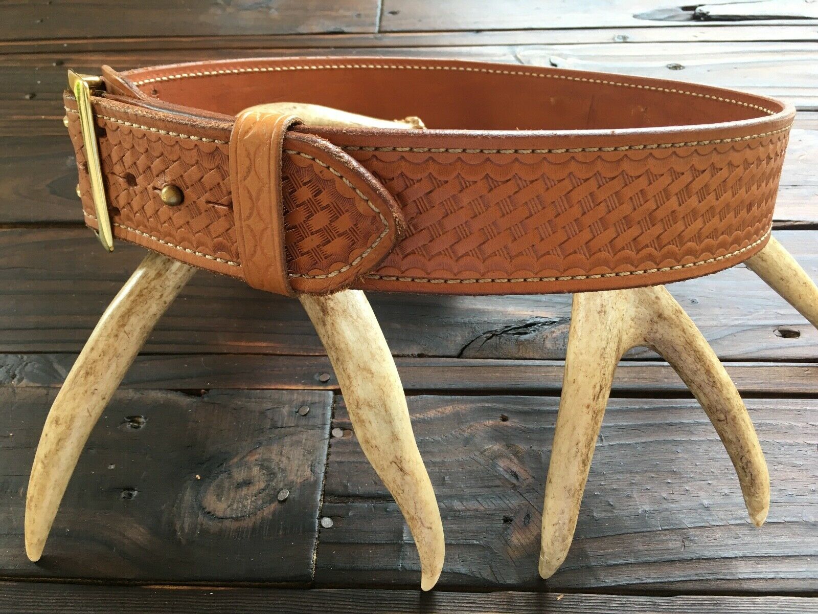 Vintage Tex Shoemaker Oil Tan Basketweave Leather 2 1/4 Duty Belt 33.5 ...