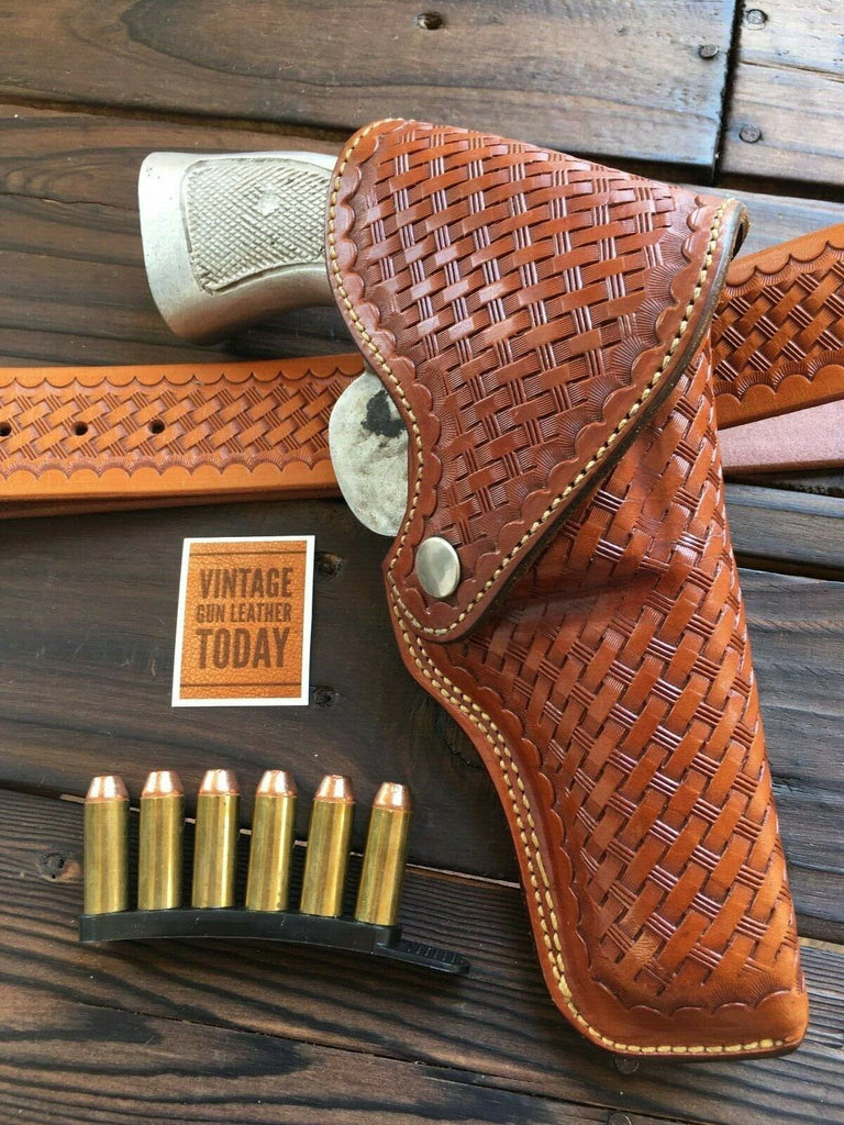 Alfonsos Brown Basketweave Flap Holster For S&W N Large Frame Revolver