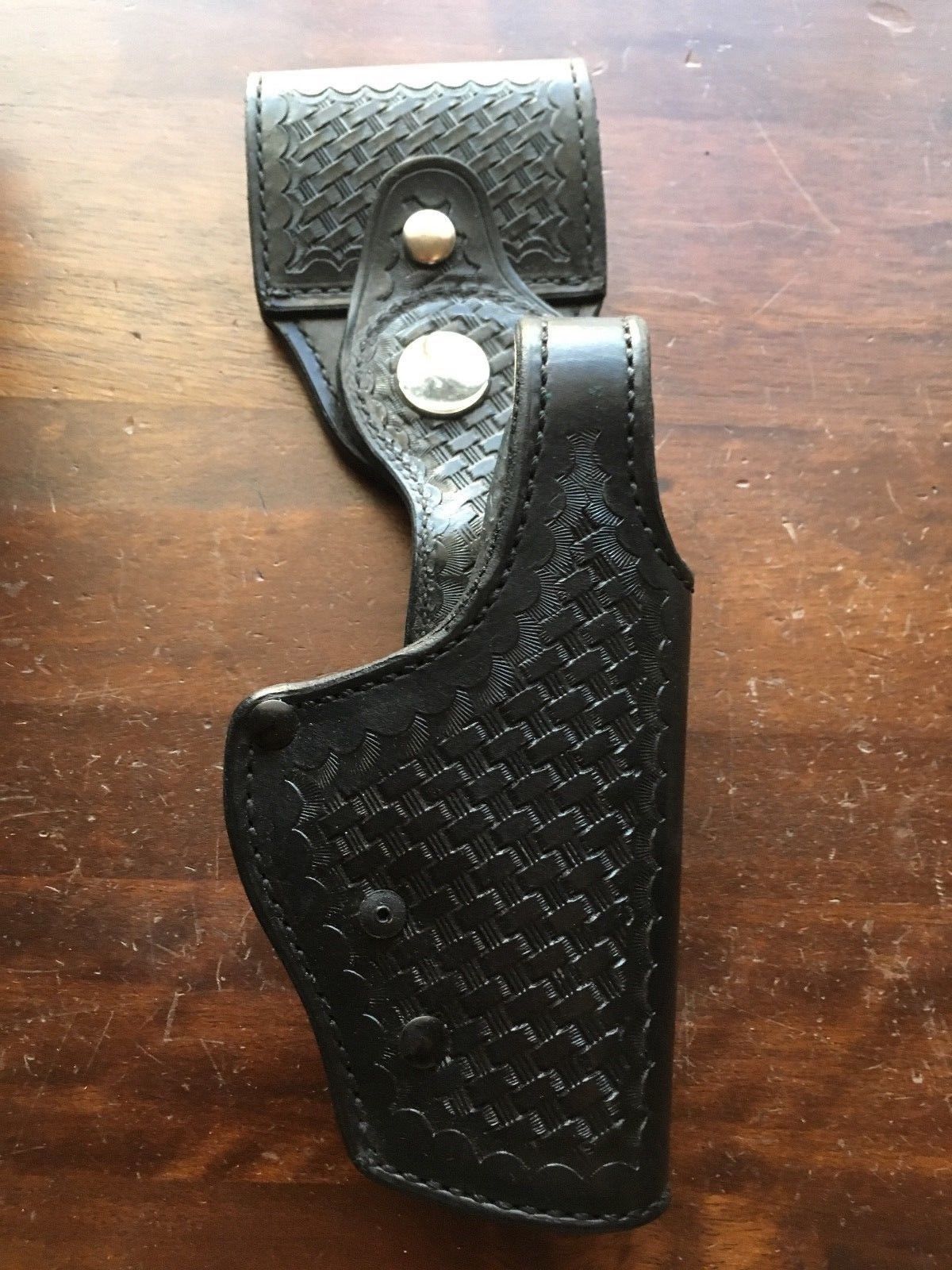 Tex Shoemaker Swivel Duty Holster Black Basketweave Leather For Glock