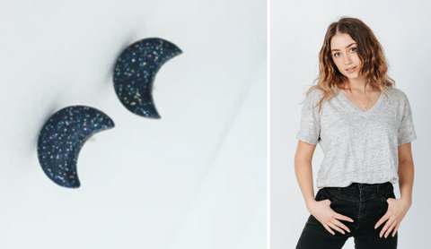 Navy Night Sky Luna Stud with light Gray Shirt