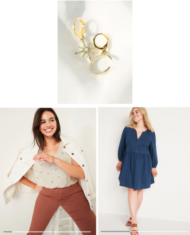Mix and Match earring hoops, star and moon with denim dress outfit