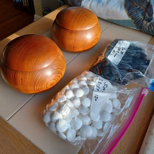 #C139 - Size 31 Slate and Shell Go Stones and Go Bowls Set - Moon - Keyaki / Zelkova