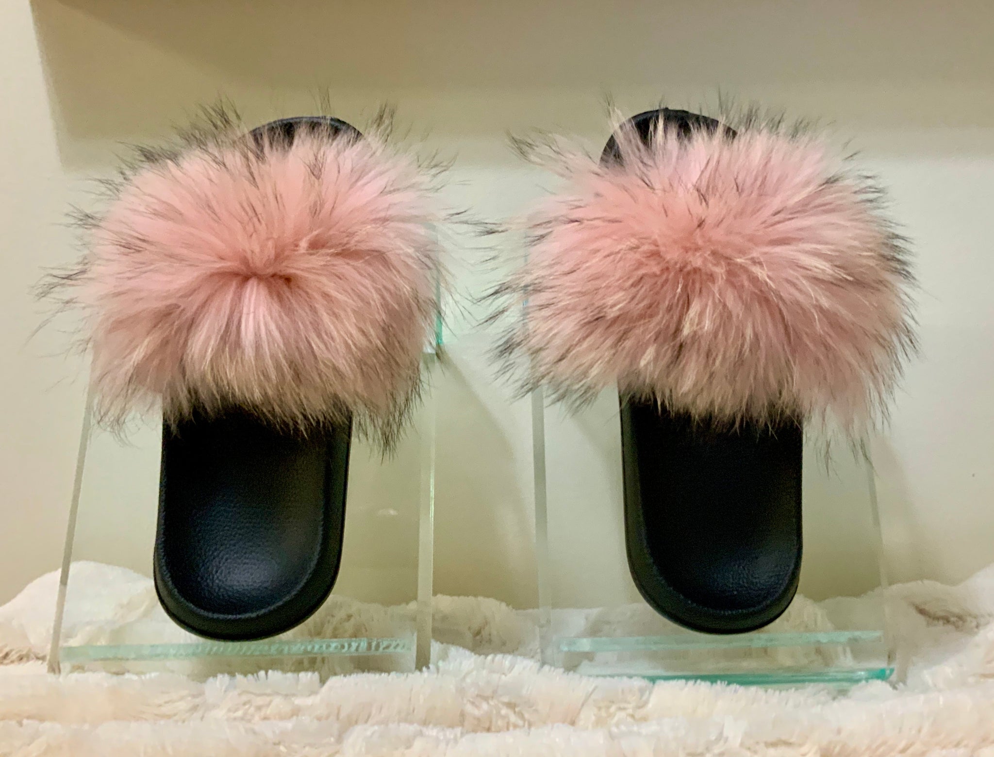 rose gold fur slides