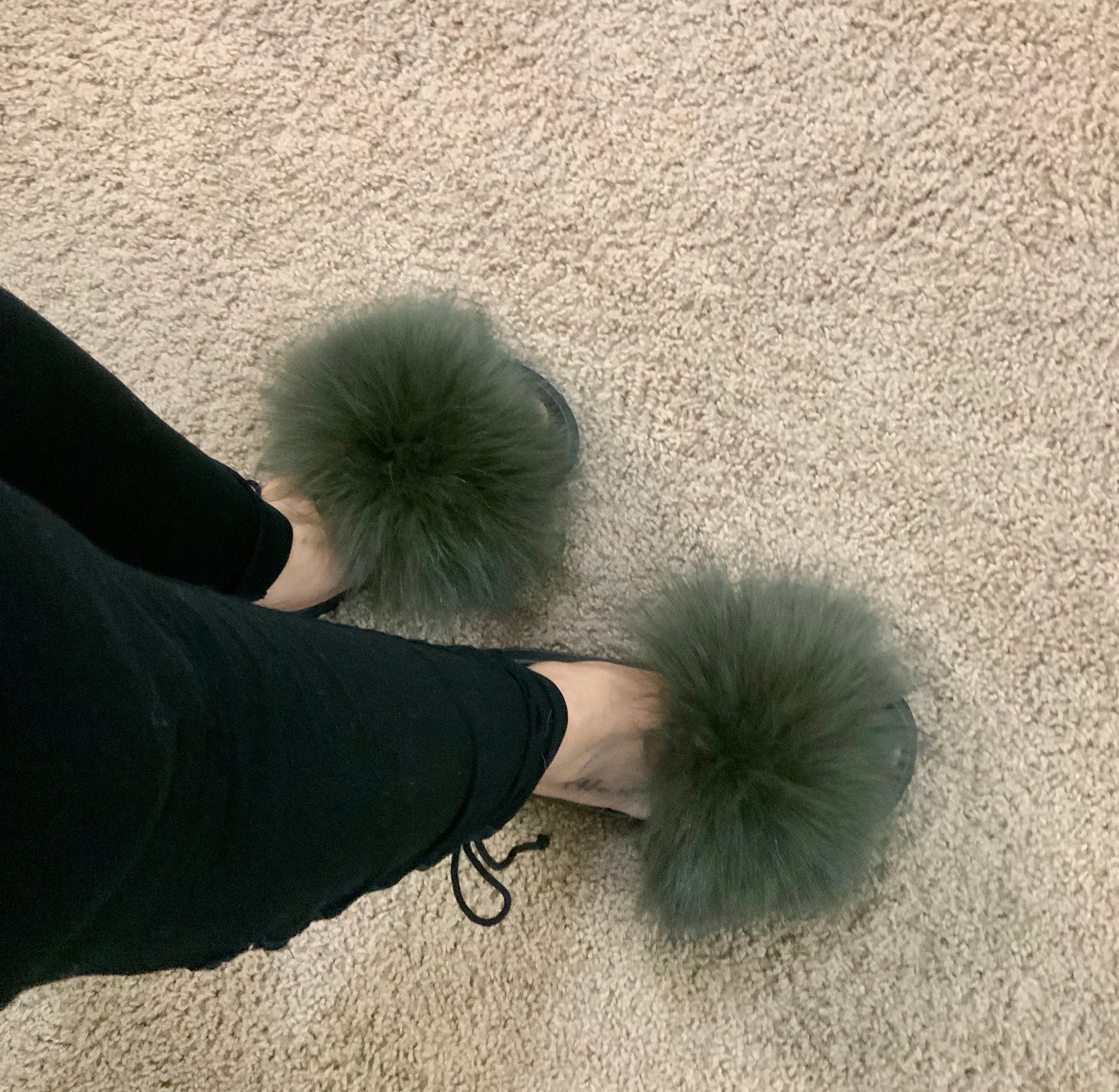 olive green fur slides