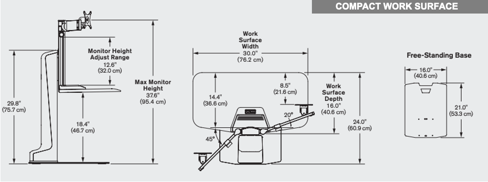 Winston-E Electric Sit-to-Stand Compact Workstation specifications