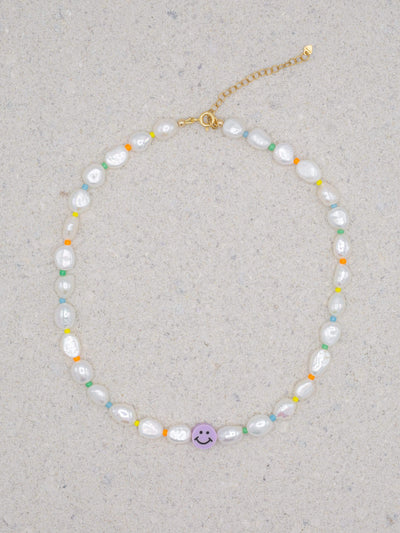 Freshwater Pearl Necklace with Colorful Smiley Face - 14k Gold-Filled ...
