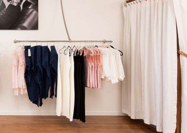 clothing in the inlarkin flagship store showing how to elevate your wardrobe using style stacks, clothes that easily group together