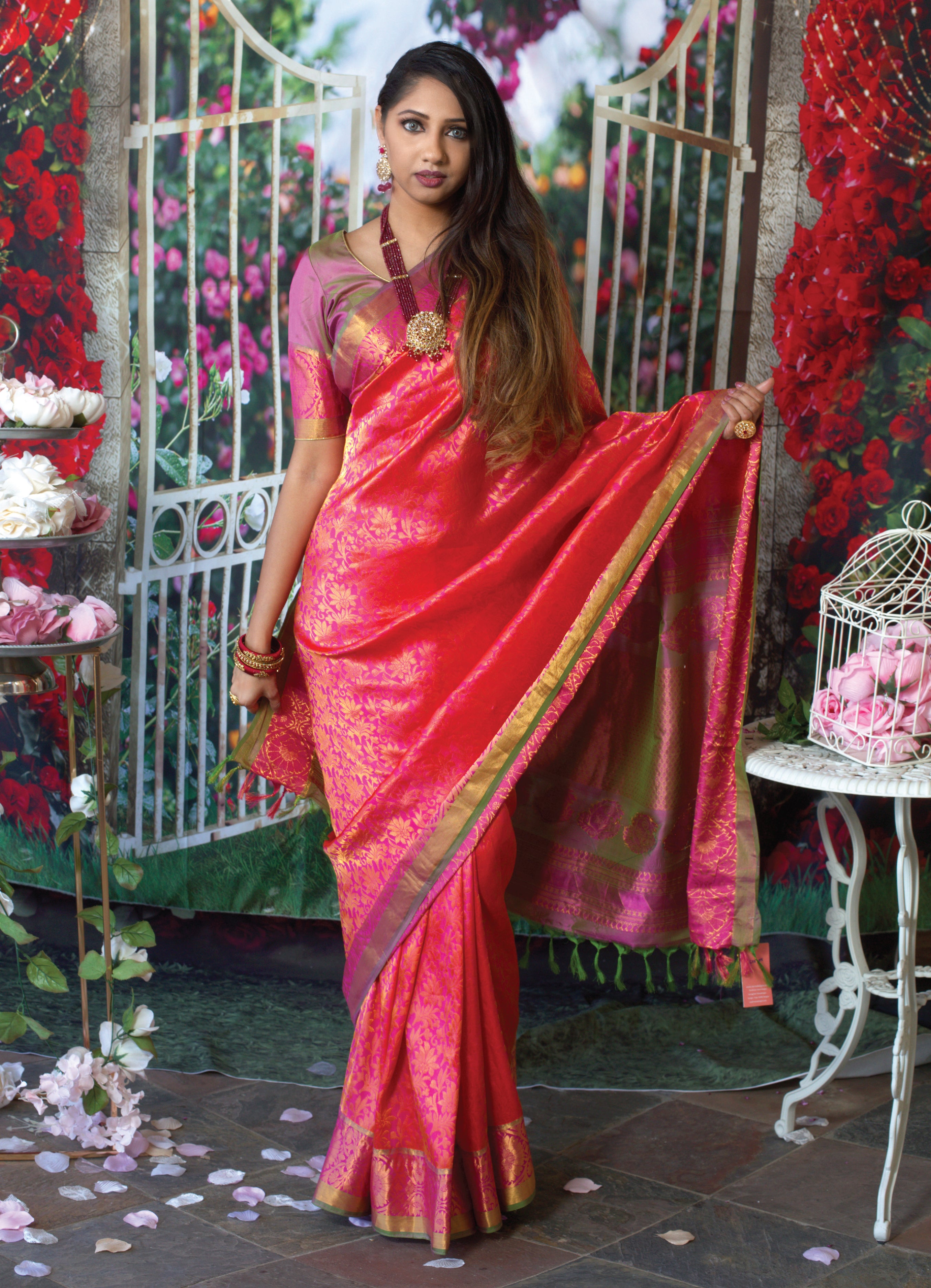 Apsara Wine Organza Hand-Embroidered Saree