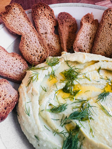 Baby Lima Bean Dip with Grain Free Bagel Chips