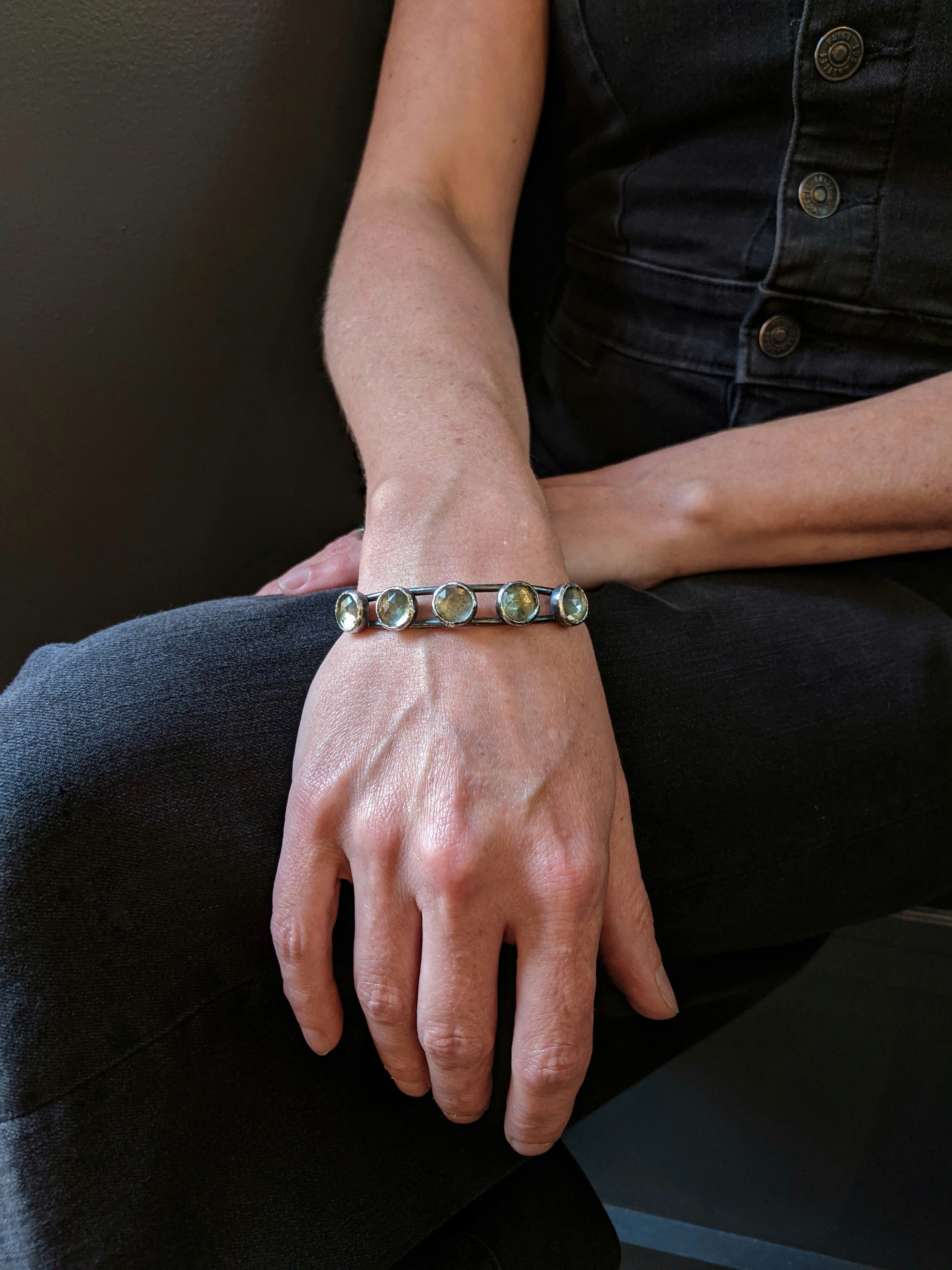 Light Beam Cuff, Green Amethyst