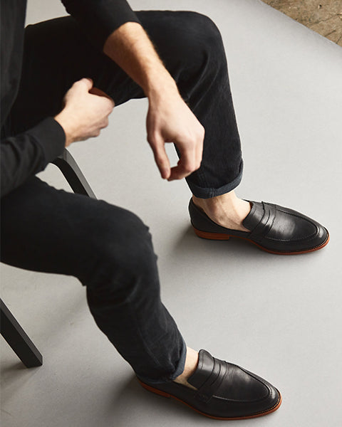 mens black penny loafers outfit