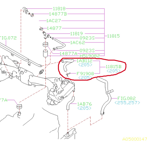 Subaru Breather Hose Front Drivers Side Valve Cover to Cross Over 2002