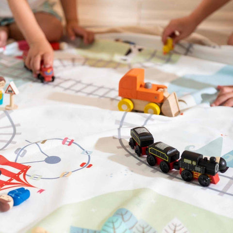 Image of Sac de rangement jouet Tapis de jeu 2-en-1 Railroad Play & Go- Coco & Minou