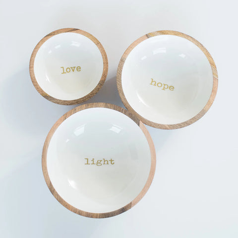 Hope, Light, Love Nesting Wood Bowl Set