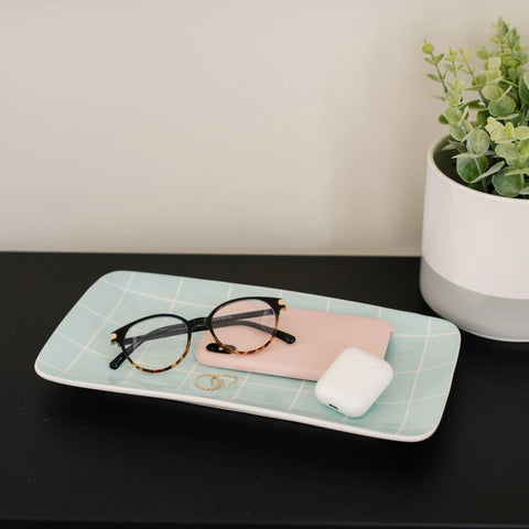 Blue Check Ceramic Serving Tray 