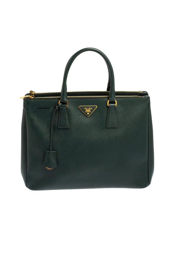 Prada Dark Green Saffiano Leather Medium Double Zip Tote Prada