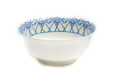 Lotty B serving bowl in blue. Palms and Coconuts design.