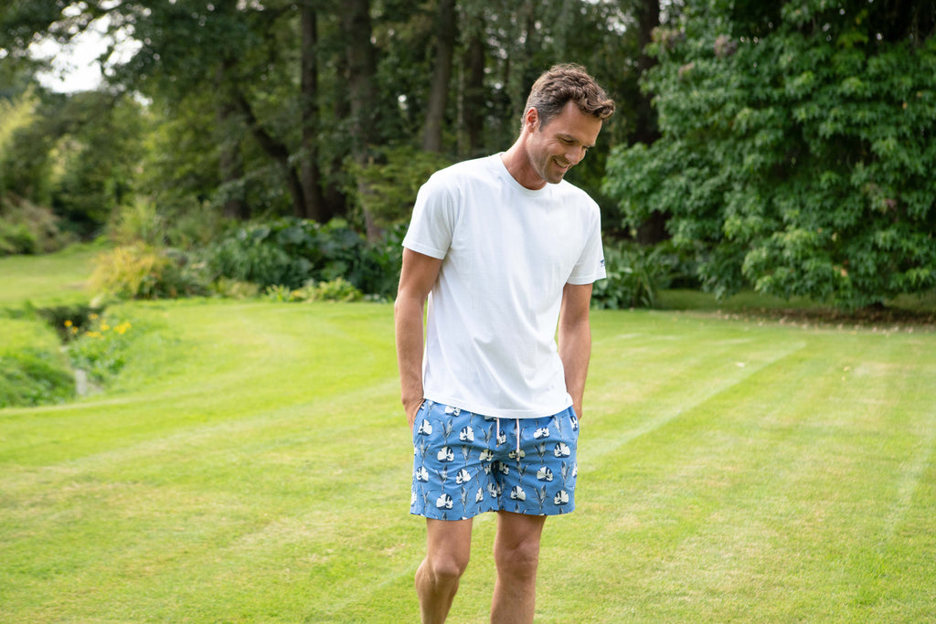 Coconut print trunks, photographed by Sophie Bolesworth in Dorset