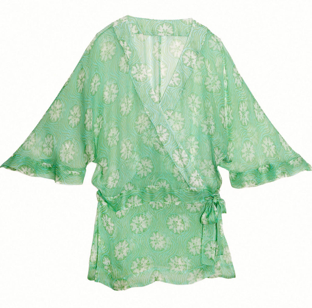 green sand dollar silk chiffon kimono