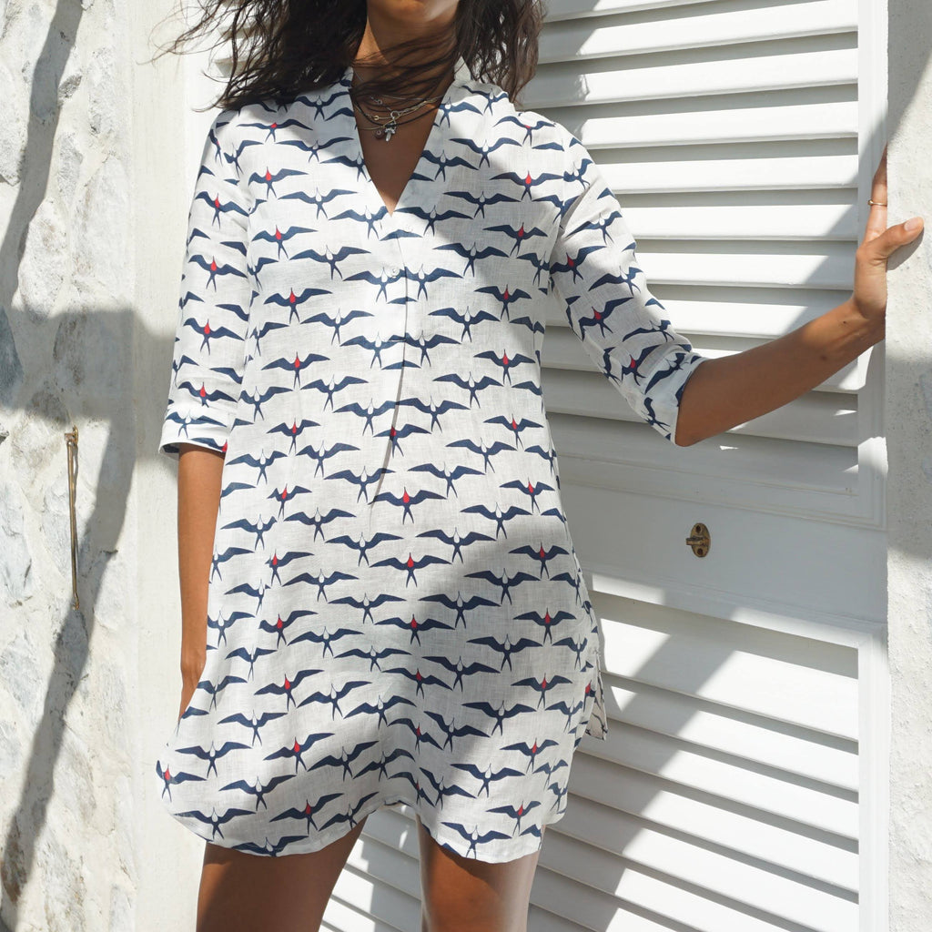 Frigate Bird print linen dress