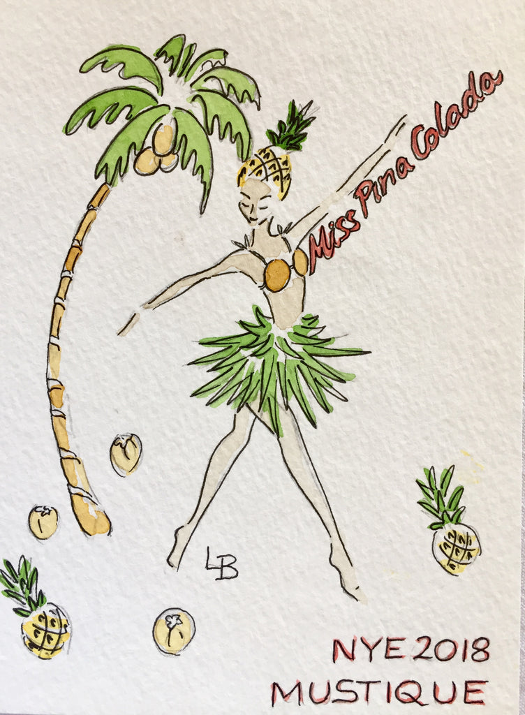 Miss Pina Colada sketch inspiration for Fruit Punch print