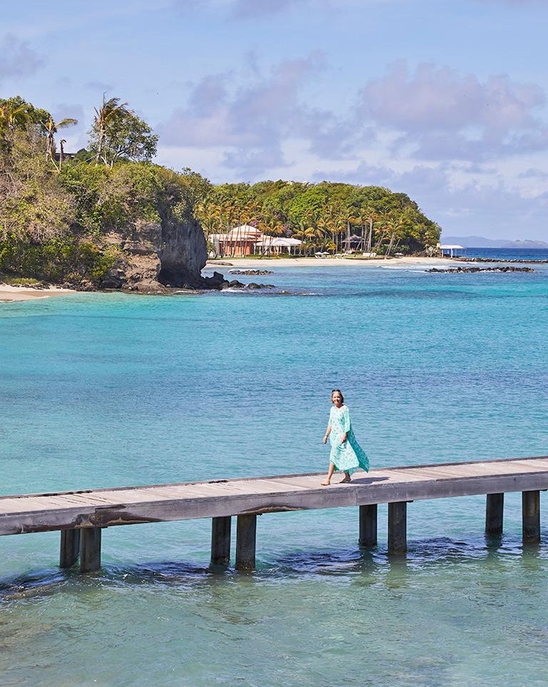 Mariella Frostrup in Mustique for Saturday Telegraph Travel supplement wearing Lotty B