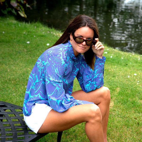 Protea Kelly silk blouse violet and turquoise Lotty B - coming soon!