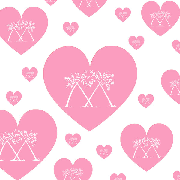 Pink House crossed palm logo in multiple pink hearts for valentine's day