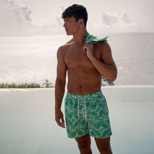 Protea print in linen shirts and swim shorts in 2 new colours