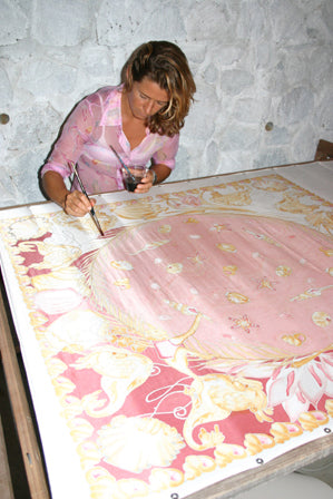 Lotty painting the original fabric