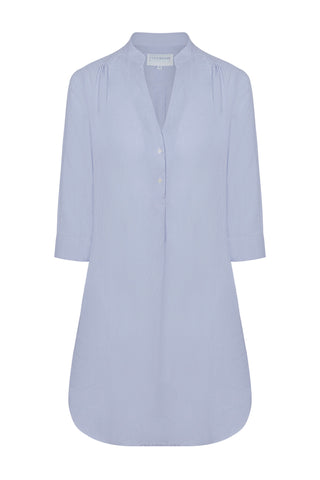 Azul blue linen flared dress from Pink House Mustique
