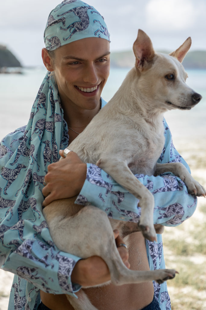 Lurcher print linen shirt by lotty b for pink house mustique