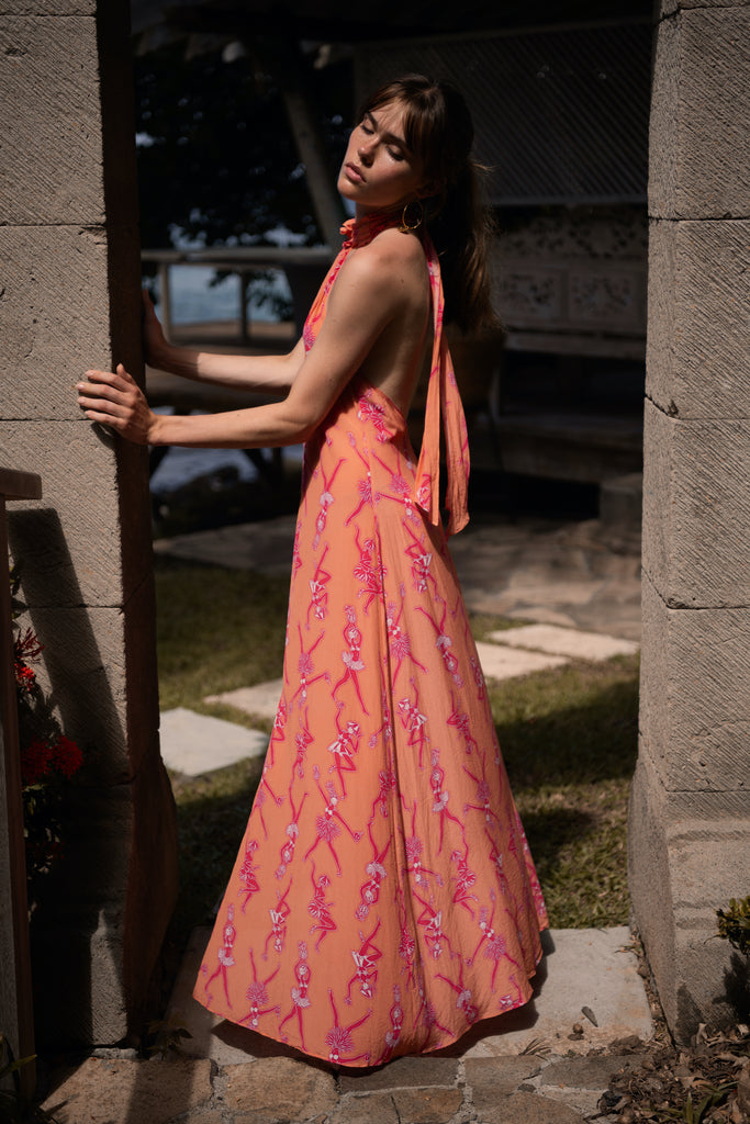 Long silk crepe-de-chine dress from Lotty B Fruit Punch collection