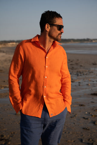 Orange mens linen shirt