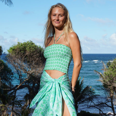 Shirred silk top, easy wear beach style by Lotty B Mustique