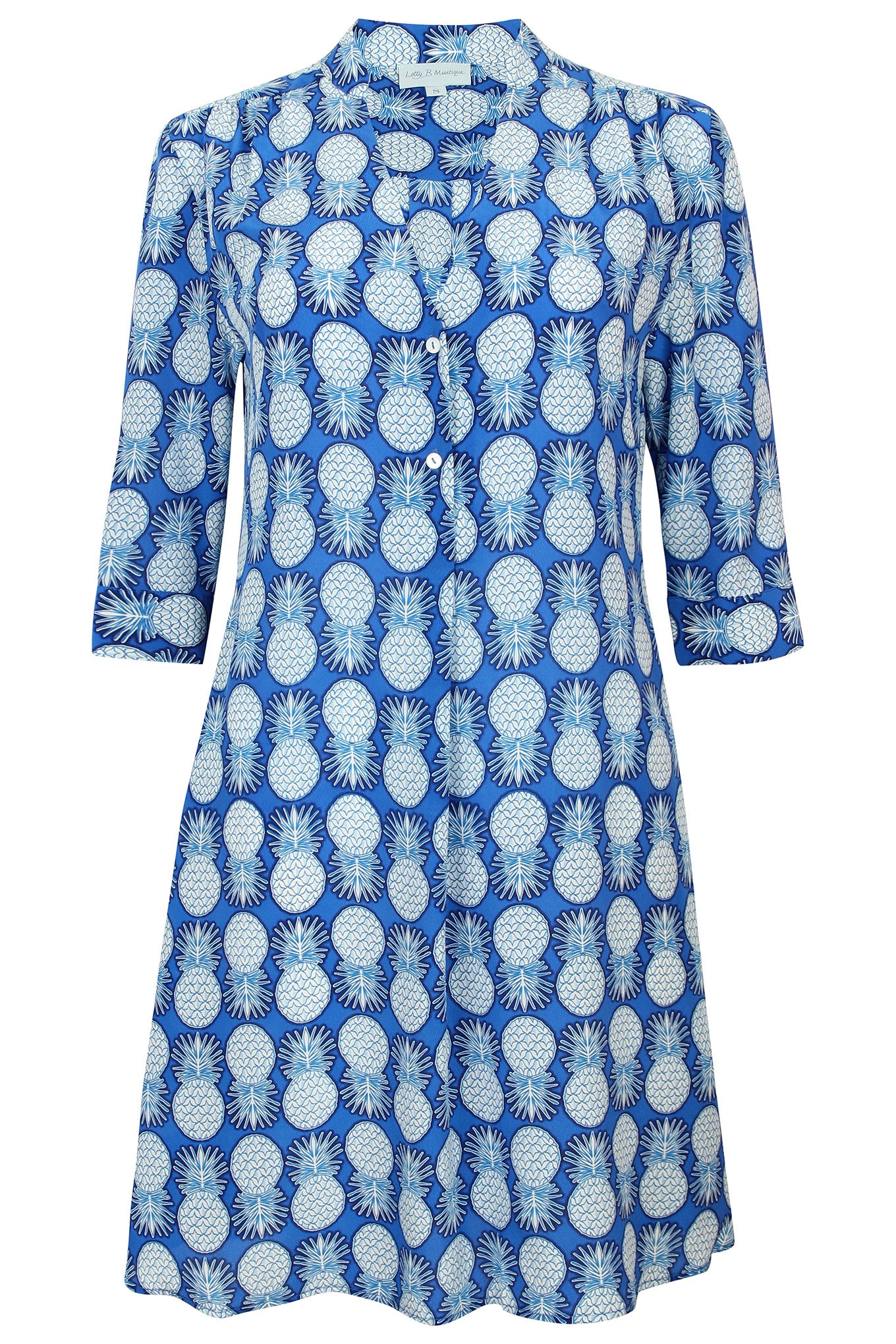 Lotty B Mustique Flared Dress in Silk Crepe-de-Chine: PINEAPPLE - BLUE ...