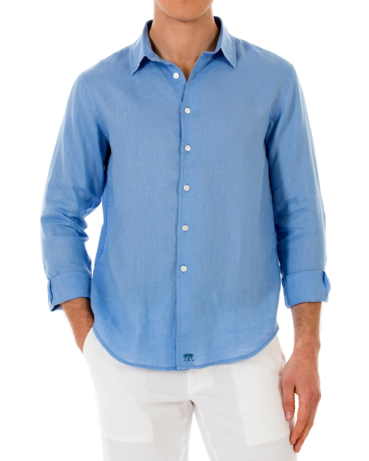 mens blue linen shirt